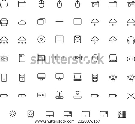 Vector of Computer and IT Icon Set Thin. Perfect for user interface, new application.