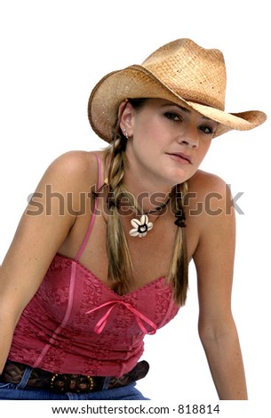 Pretty Young Woman In Straw Cowboy Hat And Pigtails. Stock Photo 818814 ...