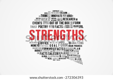 STRENGTHS word on speech bubble with white background color