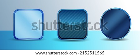 Technology Blue App icons border frame template in dark black color vector 3D feel. Square and round shape.