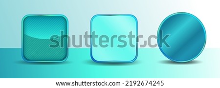 Technology Blue Green gradient color apps icon display frame background template vector 3D feel. Square rectangle and round shape.