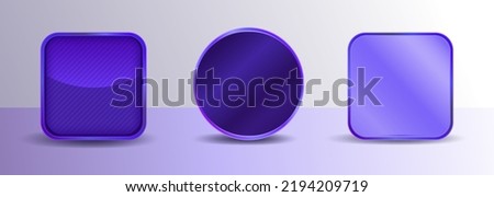 Elegant purple violet color application logo frame background design in rectangle, round shape. 3D feel gradient vector.
