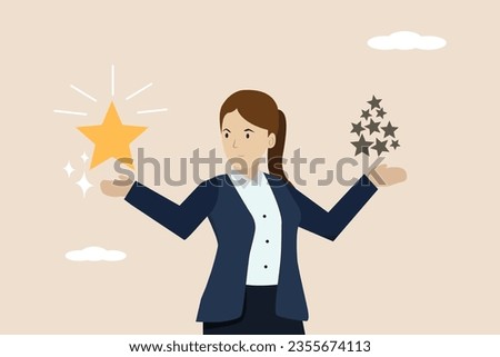 Quality vs quantity, management to guarantee good result, provide superior result concept, businesswoman holds high quality star valuable than other ordinary stars. Successful businessman illustration