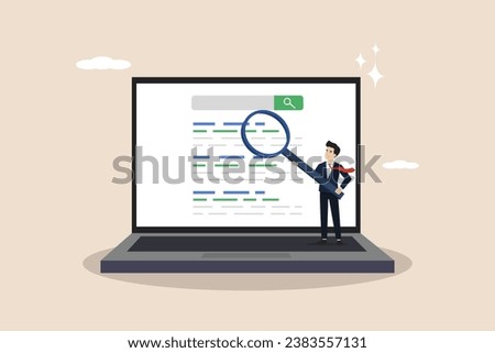 SEO ranking, search engine optimization to increase the position of search results to the top, entrepreneurs move the website ranking on the search results page. Businessman illustration.