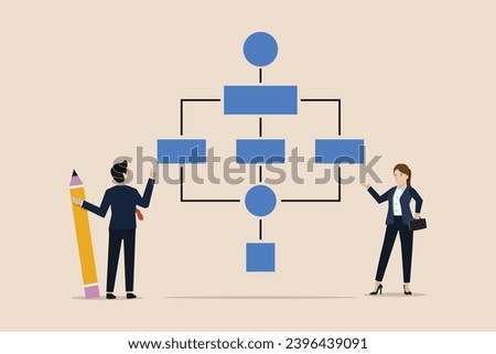 Business process, workflow diagram, map or plan of business procedures, strategy to implement concept, workflow process businessman image.