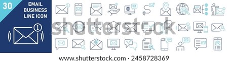 Email icons Pixel perfect. Email icon set. Set of 30 outline icons related to email. Linear icon collection. Email outline icons collection. Editable stroke. Vector illustration.