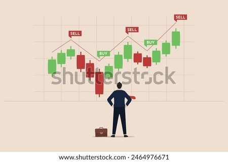 Technical analysis to analyze stock market or cryptocurrency data movement, trend analysis, buy and sell indicator chart concept, businessman trader analyze candlestick chart.