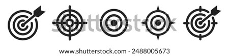 Set of success target icons. Set of 5 outline icons related to success target board. Linear icon collection. Success target outline icons collection. Editable stroke. Vector illustration.