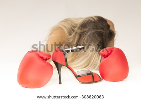 girl with red boxing gloves and red shoes