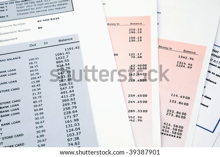 Pile of Bank statement and credit card statements