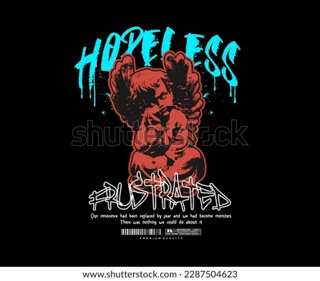 hopeless slogan with baby cupid angels statue graphic vector illustration on black background with effect grunge style for streetwear and urban style t-shirts design, hoodies, etc