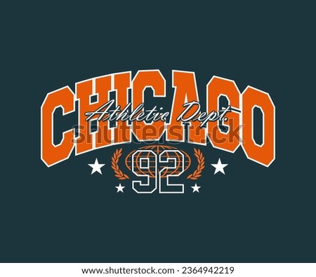 Retro college font typography chicago slogan print for streetwear and urban style t-shirts design, hoodies, etc