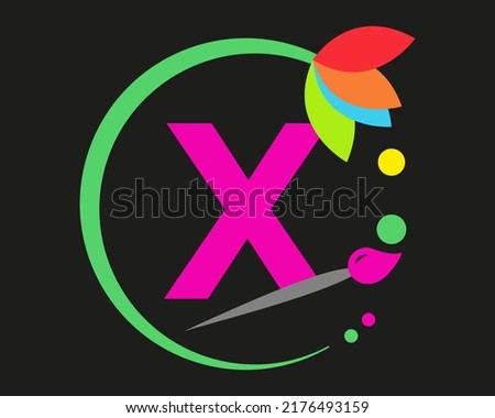 X Letter Logo Design multiple Color with Round Frame.