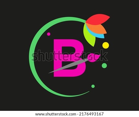 B Letter Logo Design multiple Color with Round Frame.