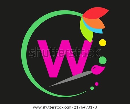 W Letter Logo Design multiple Color with Round Frame.