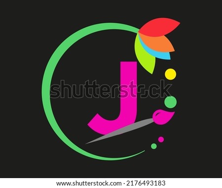 J Letter Logo Design multiple Color with Round Frame.