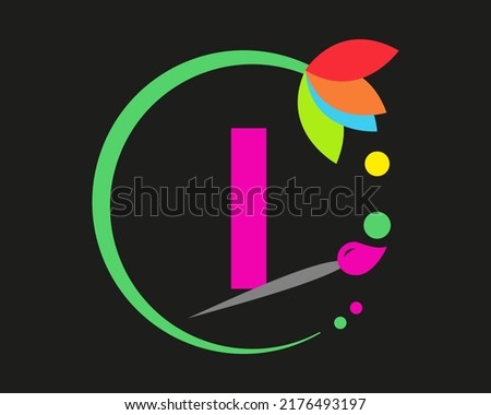 I Letter Logo Design multiple Color with Round Frame.