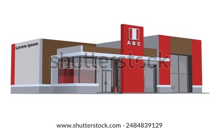 Icon logo sign red white mcd mc king store art building eat map road symbol fast food taco bell identity kfc city style shop urban 3d flat building street isolated white vector 
