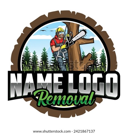 Tree cutting and removal logo vector. Stump removal logo design template. Stump Removal Mascot Logo Design