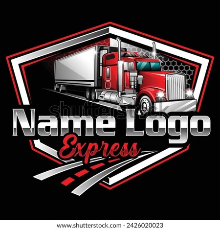 Truck trailer transport logistics logo. Semi truck circle emblem ready made logo. Best for trucking and freight related logo. Delivery emblem logo. 