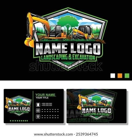 Landscaping and excavation logo. Skid steer and excavator logo vector. excavator logo for heavy equipment companies. Landscape services