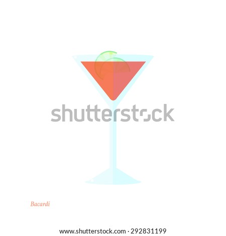 Illustration of Isolated Cocktail with Lime. Bacardi cocktail. Vector.