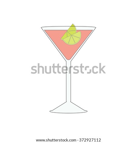 Illustration of Isolated Cocktail with Lime. Bacardi cocktail. Vector.