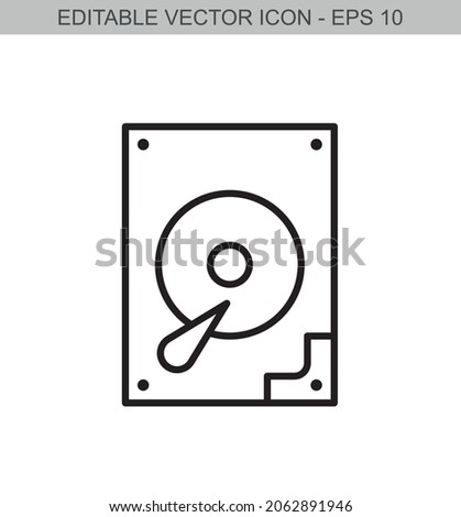 A hard drive sign. Editable stroke line icon. Vector illustration.