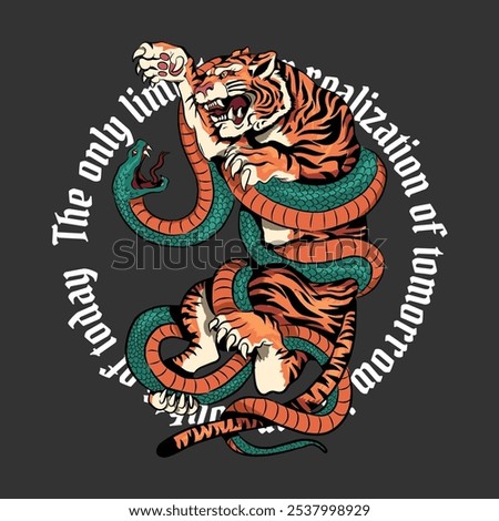 tiger vs snake python, boa. art for shirt