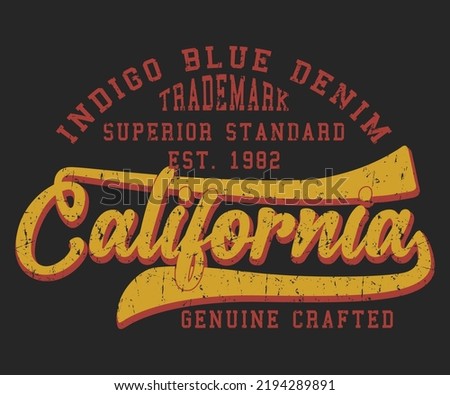 Indigo Blue Denim Vintage t-shirt graphic design, grange print stamp, football typography emblem, creative sports logo Vector
