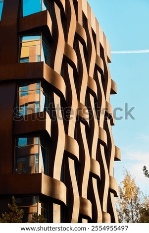 Similar – Image, Stock Photo Glass wavy facade of an office building