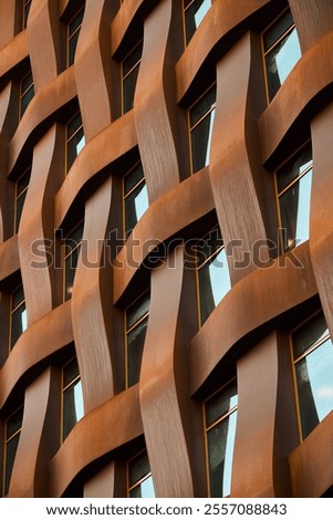 Similar – Image, Stock Photo Glass wavy facade of an office building