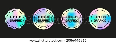 Set of round holographic stickers. Hologram labels of different circles. Vector stickers for design mockups. Holographic textured stickers for preview tags, labels Stock foto © 