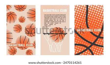 Basketball design cards with balls and text. Colorful illustration for flyers, banners, web and print. Sport, team play concept. Vector flat modern illustration isolated. 