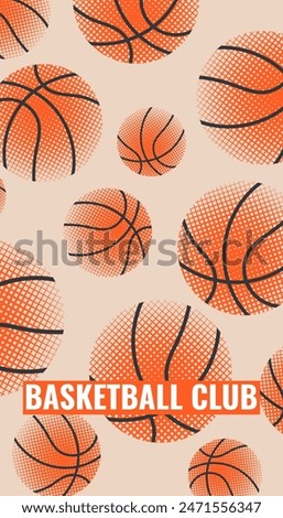 Basketball background design with balls and text. Colorful illustration for flyers, banners, web and print. Sport, team play concept. Vector flat modern illustration isolated. 