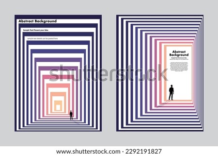 Silhouette man looking for something, way out, abstract background, vector geometric graphic design, rectangle, business concept, layout templates cover poster wallpaper backdrop, perspective 