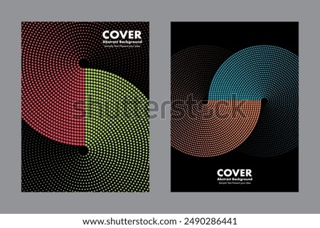 Modern vector geometric abstract background featuring an infinity symbol design and halftone dot pattern combining two colors together. For cover, digital artwork, posters.