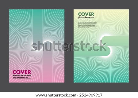 Vector abstract gradient background radial line patterns, curve and converge towards a central point. Both covers emphasize modern minimalist aesthetics with clean lines and geometric shapes.