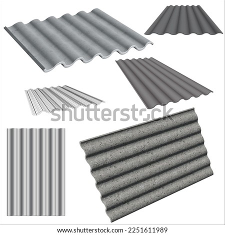 Realistic asbestos cement slate roofing. Grey schiefer with texture in vector for using in catalogue printing.