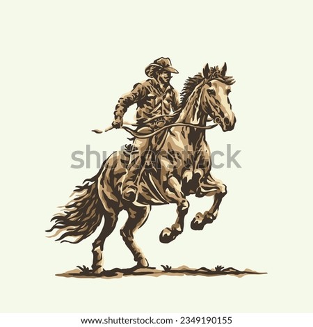 vintage retro style cowboy rides the jumping horse isolated