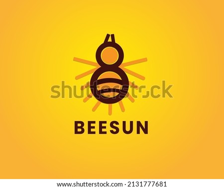 bee with sun logo design vector