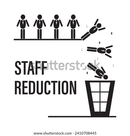 Business people or employees pictograms fall into trash can. Fired managers. Company is laying off part of staff. Monochromatic banner, simple funny poster. Global recession, bankruptcy. Flat Vector