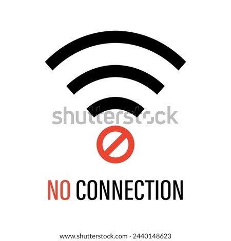 No internet connection, simple sign. Red and black wi-fi icon , isolated on white background. No internet access. Bad wifi signal. Flat vector illustration