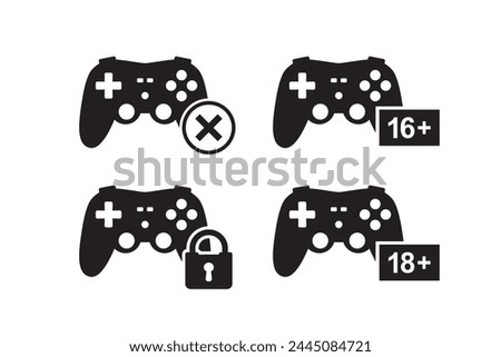Set of various parental control labels. Age restrictions. Control for media content in Internet, games and streaming services. Collection of monochromatic Icons. Flat Vector illustration