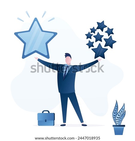 Smart businessman holding high quality stars versus other ordinary stars. Good reputation. Quality vs quantity, management to assure excellent work outcome, working attitude to deliver superior result