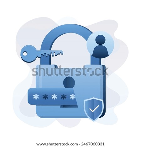 Security system and account protection. security key. Enter password and personal data protection. Internet security. Key to open an account or to log in. Symbol or icon. flat vector illustration