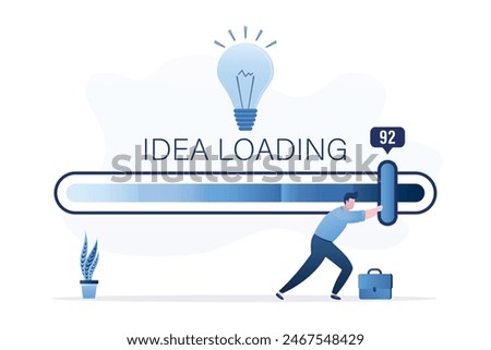 Businessman moves slider on measuring scale. Brainstorming,  pitching ideas. Entrepreneur developing a new project, ideas for making money, uploading profitable ideas. Flat vector illustration