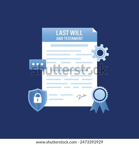 Testament and last will, property bequeath in old age. Retirement document about wealth inheritance and official testamentary document. Funeral ceremony symbol. flat vector illustration