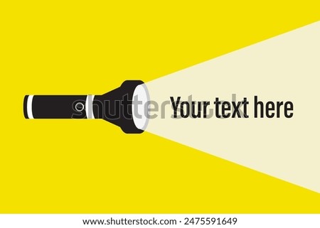 Electric flashlight silhouette on the yellow background. Handle flashlight, find or search design concept. Flat design for web banner, announcement, messages. vector illustration