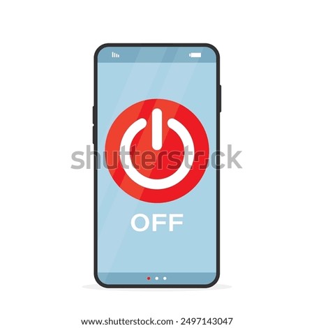 Off button on cellphone screen. Design isolated on white background. Digital detox. No mobile phone, turn off smartphone or smart gadget. Freedom from internet, smartphones and social media. vector